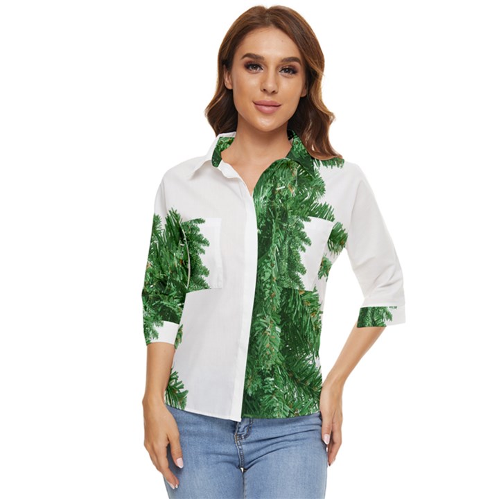 Green Christmas Tree Border Women s Quarter Sleeve Pocket Shirt