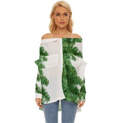 Green Christmas Tree Border Off Shoulder Chiffon Pocket Shirt by artworkshop