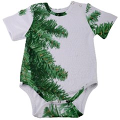 Green Christmas Tree Border Baby Short Sleeve Onesie Bodysuit by artworkshop