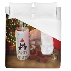 Merry Christmas - Santa Claus Holding Coffee Duvet Cover (queen Size) by artworkshop