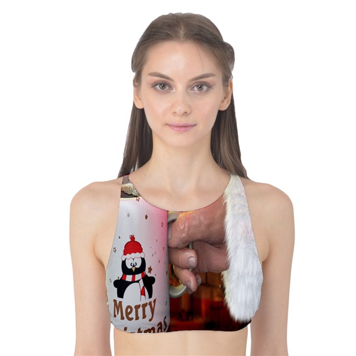 Merry Christmas - Santa Claus Holding Coffee Tank Bikini Top