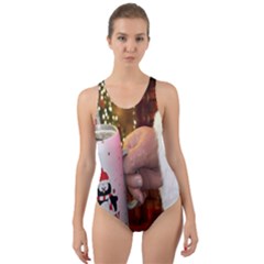 Merry Christmas - Santa Claus Holding Coffee Cut-out Back One Piece Swimsuit by artworkshop