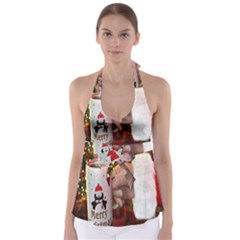 Merry Christmas - Santa Claus Holding Coffee Babydoll Tankini Top by artworkshop