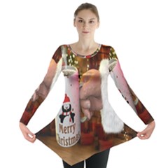 Merry Christmas - Santa Claus Holding Coffee Long Sleeve Tunic  by artworkshop