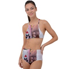 Merry Christmas - Santa Claus Holding Coffee High Waist Tankini Set by artworkshop