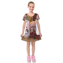 Merry Christmas - Santa Claus Holding Coffee Kids  Short Sleeve Velvet Dress by artworkshop