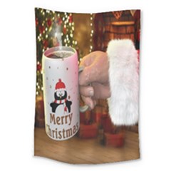 Merry Christmas - Santa Claus Holding Coffee Large Tapestry by artworkshop