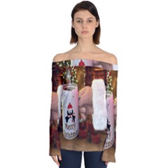 Merry Christmas - Santa Claus Holding Coffee Off Shoulder Long Sleeve Top by artworkshop