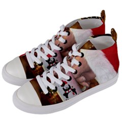 Merry Christmas - Santa Claus Holding Coffee Women s Mid-top Canvas Sneakers by artworkshop