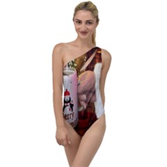 Merry Christmas - Santa Claus Holding Coffee To One Side Swimsuit by artworkshop