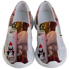 Merry Christmas - Santa Claus Holding Coffee Kids Lightweight Slip Ons by artworkshop