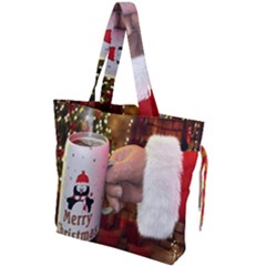 Merry Christmas - Santa Claus Holding Coffee Drawstring Tote Bag by artworkshop