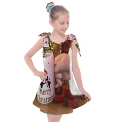 Merry Christmas - Santa Claus Holding Coffee Kids  Tie Up Tunic Dress