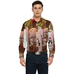 Merry Christmas - Santa Claus Holding Coffee Men s Long Sleeve Pocket Shirt  by artworkshop