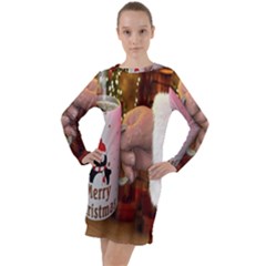 Merry Christmas - Santa Claus Holding Coffee Long Sleeve Hoodie Dress by artworkshop