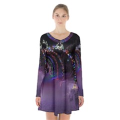 Outdoor Christmas Lights Tunnel Long Sleeve Velvet V-neck Dress by artworkshop