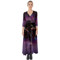 Outdoor Christmas Lights Tunnel Button Up Boho Maxi Dress by artworkshop