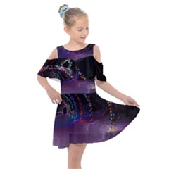 Outdoor Christmas Lights Tunnel Kids  Shoulder Cutout Chiffon Dress by artworkshop