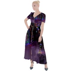 Outdoor Christmas Lights Tunnel Button Up Short Sleeve Maxi Dress by artworkshop