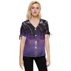 Outdoor Christmas Lights Tunnel Bow Sleeve Button Up Top by artworkshop