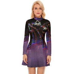 Outdoor Christmas Lights Tunnel Long Sleeve Velour Longline Dress by artworkshop