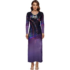 Outdoor Christmas Lights Tunnel Long Sleeve Velour Longline Maxi Dress by artworkshop