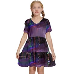 Outdoor Christmas Lights Tunnel Kids  Short Sleeve Tiered Mini Dress by artworkshop