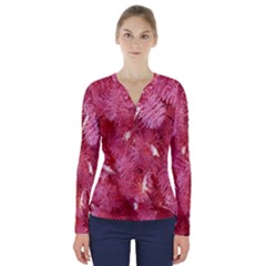 Pink Christmas Tree V-neck Long Sleeve Top by artworkshop