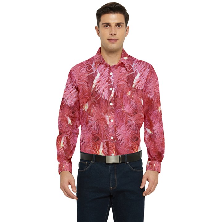 Pink Christmas Tree Men s Long Sleeve Pocket Shirt 