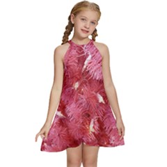 Pink Christmas Tree Kids  Halter Collar Waist Tie Chiffon Dress by artworkshop