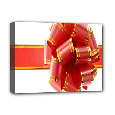 Red Ribbon Bow On White Background Deluxe Canvas 16  X 12  (stretched)  by artworkshop