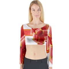 Red Ribbon Bow On White Background Long Sleeve Crop Top by artworkshop