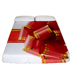 Red Ribbon Bow On White Background Fitted Sheet (king Size) by artworkshop