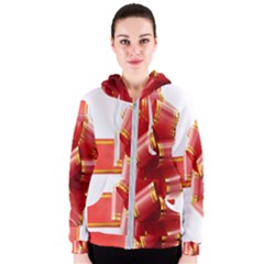 Red Ribbon Bow On White Background Women s Zipper Hoodie by artworkshop