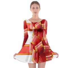 Red Ribbon Bow On White Background Long Sleeve Skater Dress by artworkshop