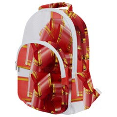 Red Ribbon Bow On White Background Rounded Multi Pocket Backpack by artworkshop