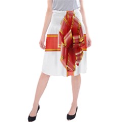 Red Ribbon Bow On White Background Midi Beach Skirt by artworkshop