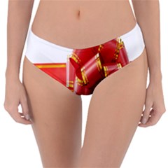 Red Ribbon Bow On White Background Reversible Classic Bikini Bottoms by artworkshop