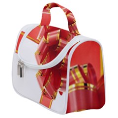 Red Ribbon Bow On White Background Satchel Handbag by artworkshop