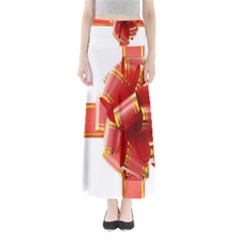 Red Ribbon Bow On White Background Full Length Maxi Skirt by artworkshop