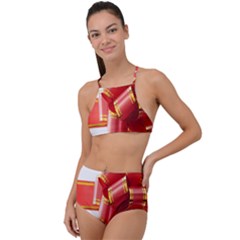 Red Ribbon Bow On White Background High Waist Tankini Set by artworkshop