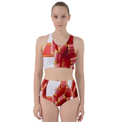 Red Ribbon Bow On White Background Racer Back Bikini Set by artworkshop