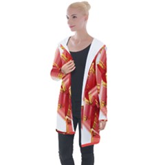 Red Ribbon Bow On White Background Longline Hooded Cardigan by artworkshop