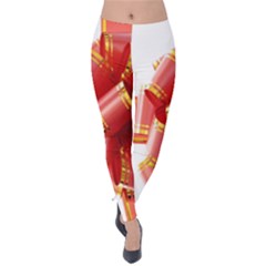 Red Ribbon Bow On White Background Velvet Leggings by artworkshop