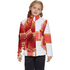 Red Ribbon Bow On White Background Kids  Puffer Bubble Jacket Coat by artworkshop