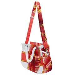 Red Ribbon Bow On White Background Rope Handles Shoulder Strap Bag by artworkshop