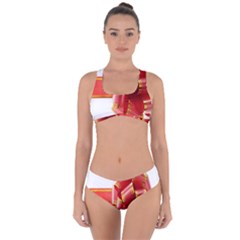 Red Ribbon Bow On White Background Criss Cross Bikini Set by artworkshop