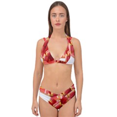 Red Ribbon Bow On White Background Double Strap Halter Bikini Set by artworkshop