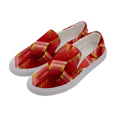 Red Ribbon Bow On White Background Women s Canvas Slip Ons by artworkshop