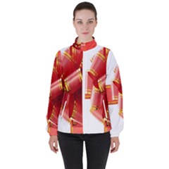 Red Ribbon Bow On White Background Women s High Neck Windbreaker by artworkshop